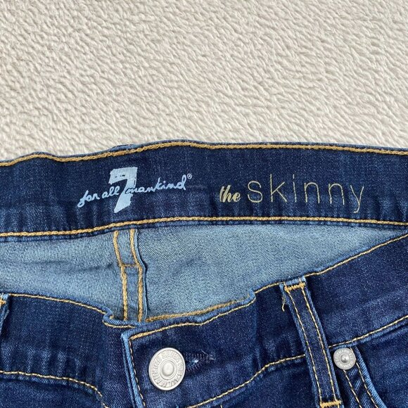 7 For All Mankind Women's Jeans Size 30 Skinny Dark Wash Denim with Paint Spots - Picture 10 of 16